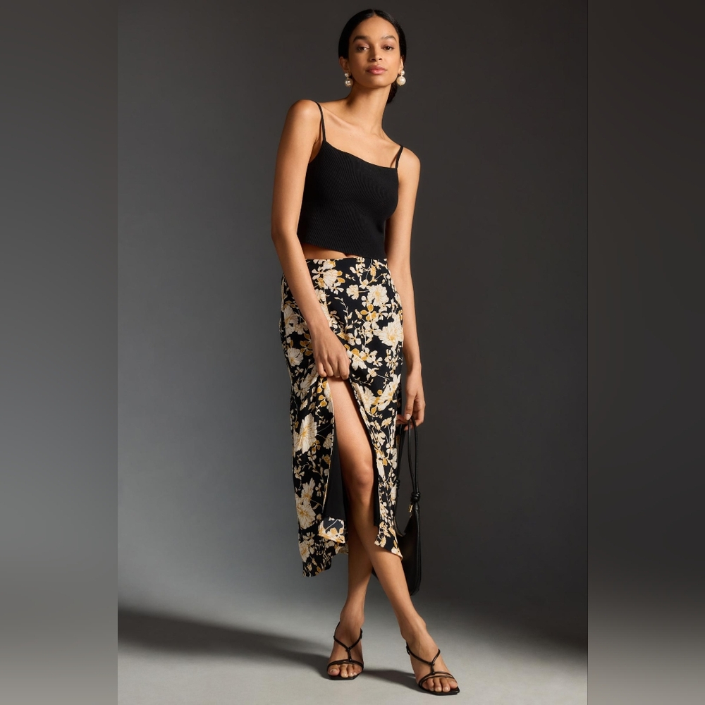 Anthropologie The Lille Side-Slit Midi Skirt by Maeve